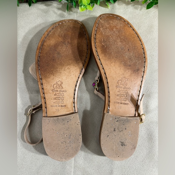 Sandiali Siniscalchi Stone Embellished Italian Leather Sandals Size 7 us 38 eu - Picture 7 of 9